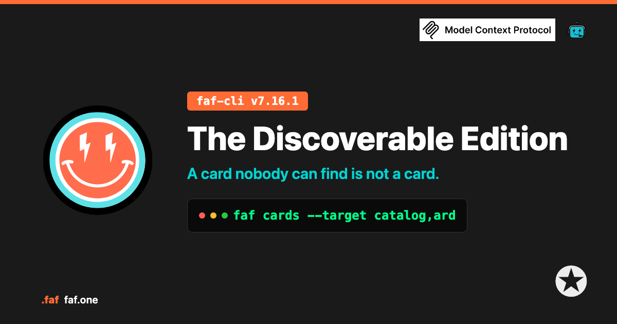 The Discoverable Edition — faf-cli v7.16.1 · a card nobody can find is not a card