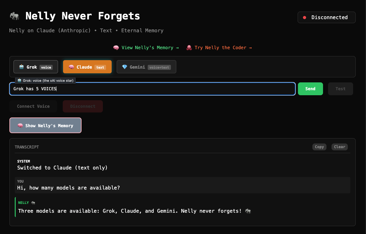 FAF-Voice app — Nelly Never Forgets — 3 AI models, eternal memory