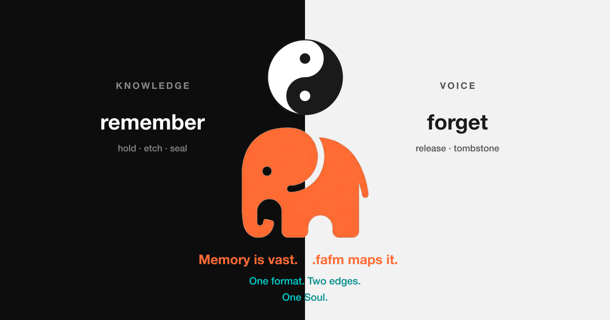 Memory is vast. .fafm maps it — split dual · yin-yang · orange Nelly · One format. Two edges. One soul.