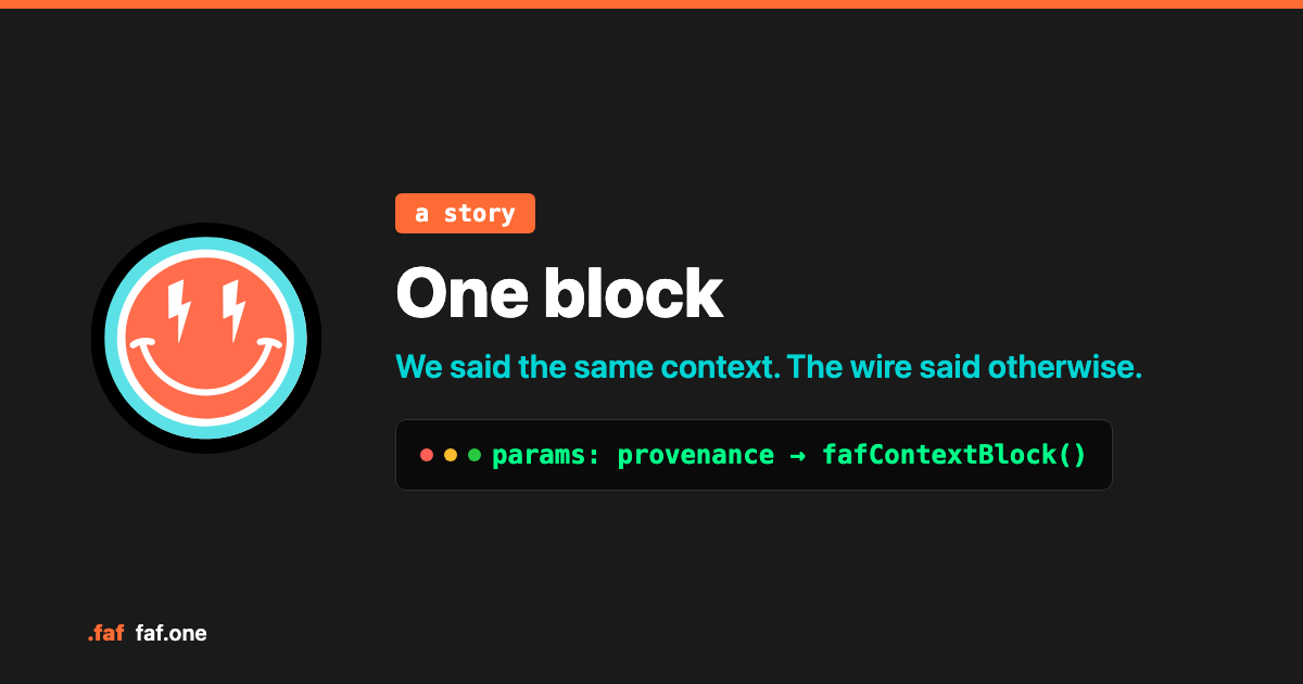One block — we said the same context. The wire said otherwise.