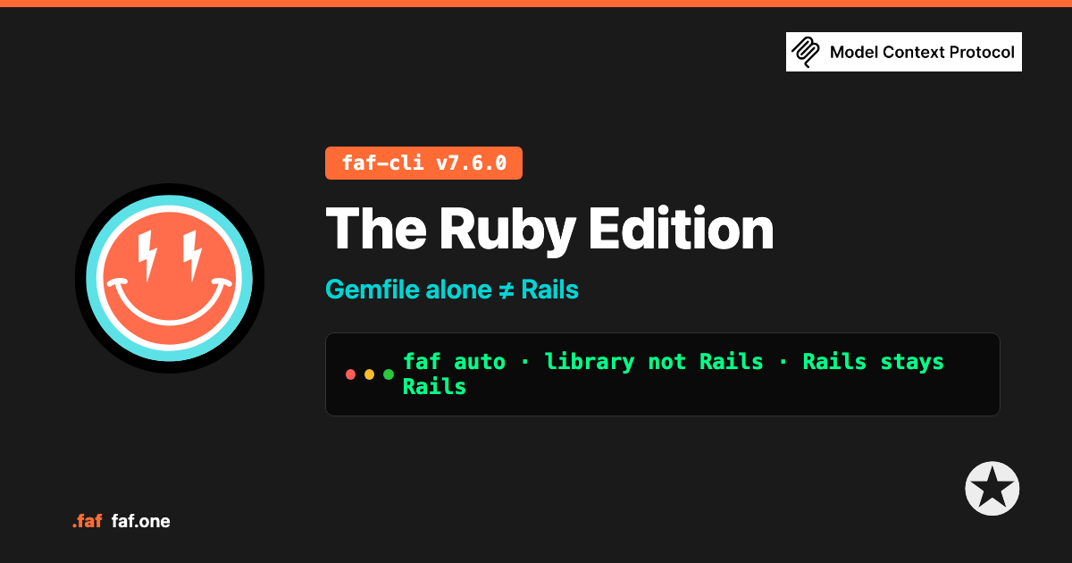 The Ruby Edition — faf-cli v7.6.0. Gemfile alone ≠ Rails.