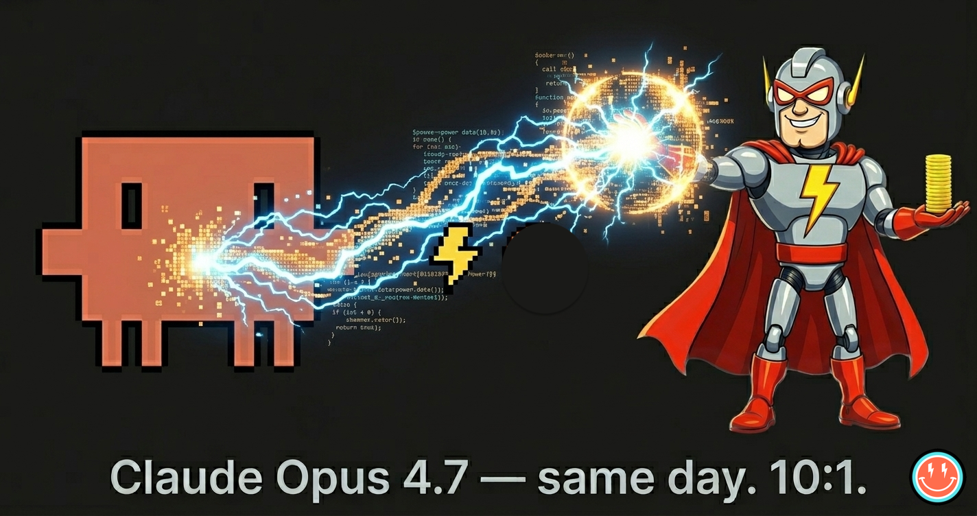 Claudie and ⚡Slash the Evaluator — Claude Opus 4.7, same day, 10:1
