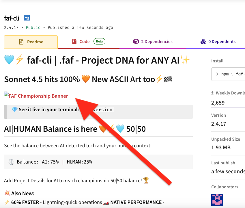 NPM page with no banner showing